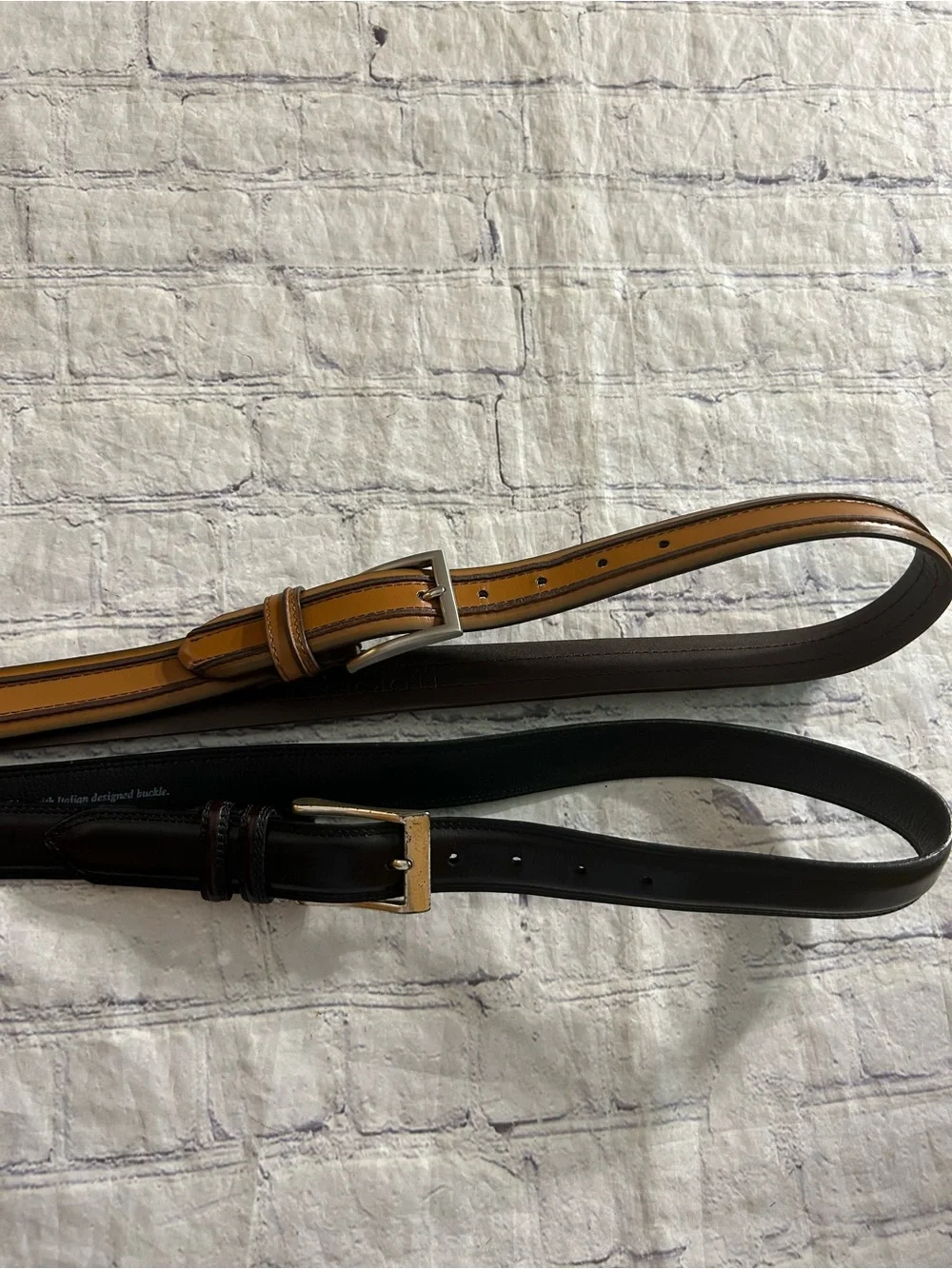 FLORSHEIM CARMEL BROWN LEATHER BELT SIZE 38 & CORDOVAN BLACK FULL GRAIN 38